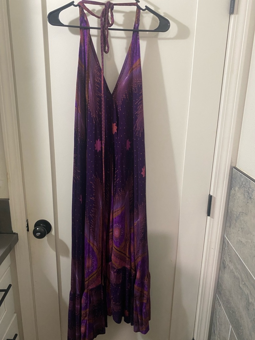 Purple Halter Maxi Dress with Celestial Print